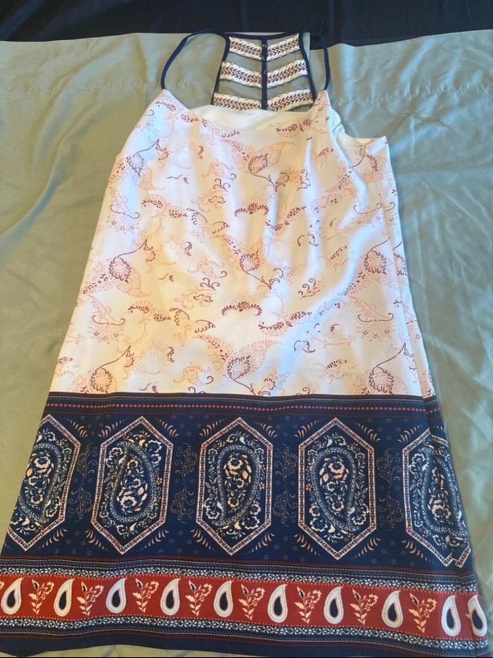 Trixxi White Navy and Rust Printed Mini Skirt